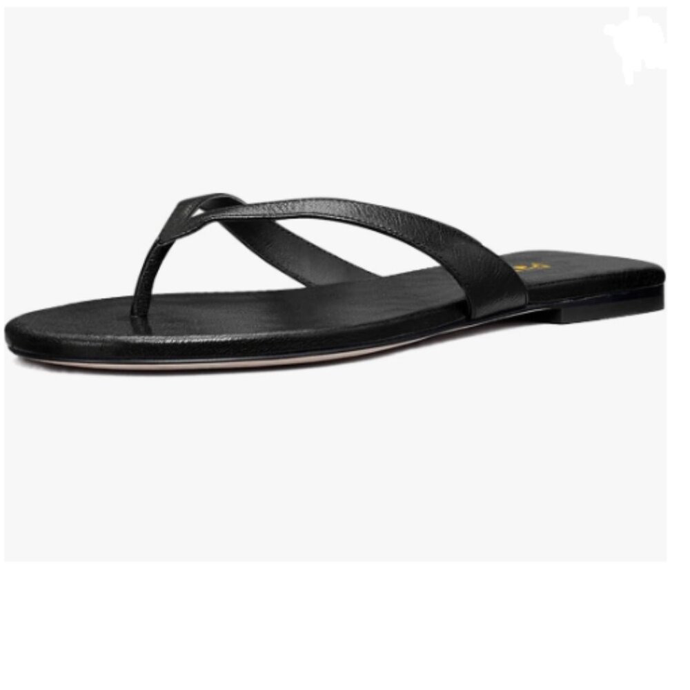 Pazzion Black Comfortable Open Round Toe Flip Flop Slip On Thong Strappy Sandals
